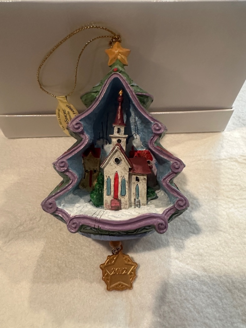 2012 Jim Shore Holiday Tree Church Ornament - O come all ye faithful